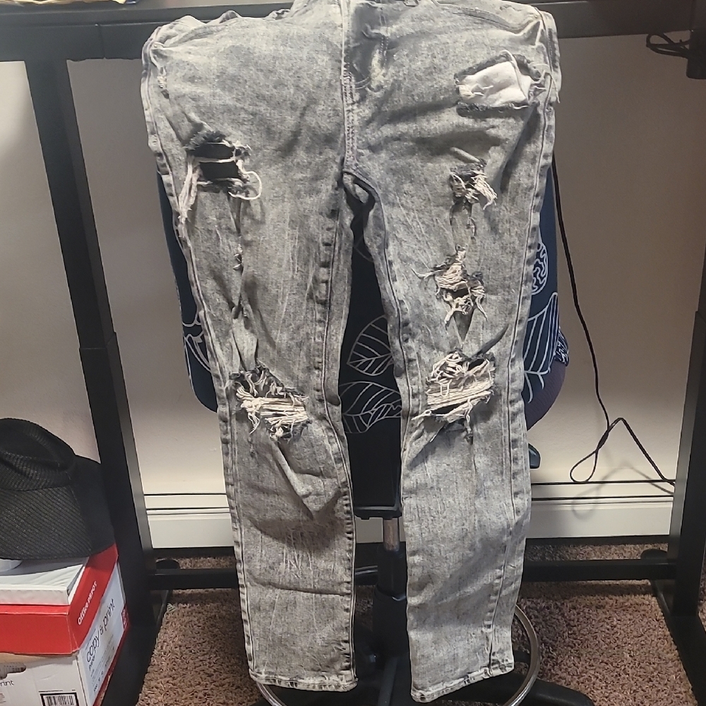 PacSun Distressed Gray Slim Straight Jeans